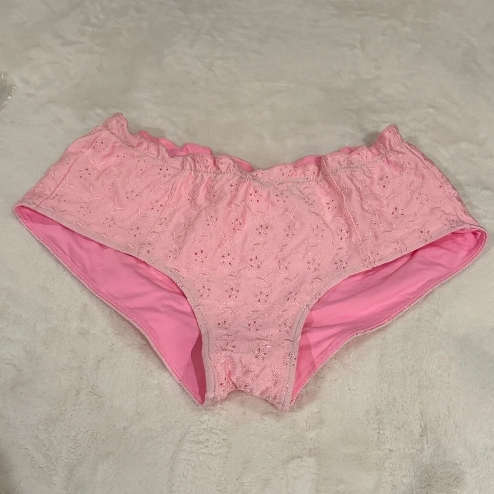 New! Frankies Bikinis Lisa Eyelet Bikini Bottom Pink 31528